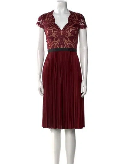 Pre-owned Catherine Deane V-neck Midi Length Dress In Red