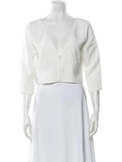 Pre-owned Catherine Deane V-neck Three-quarter Sleeve Crop Top In Neutral