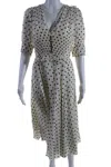 Catherine Deane Womens Short Sleeve V Neck Polka Dot Midi Paz Dress White In White