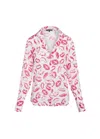 Catherine Gee Daria Blouse In Hot Pink Lips In White