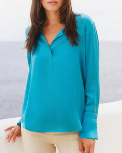 Catherine Gee Daria French Cuff Blouse In Caribbean Sea In Blue