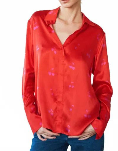 Catherine Gee Daria French Cuff Blouse In Cherry Heart In Red