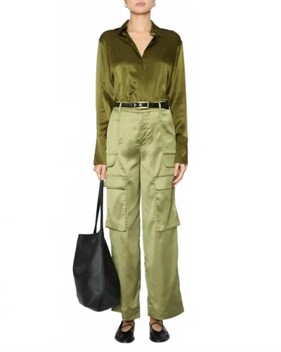 Catherine Gee Daria French Cuff Silk Blouse In Army Green