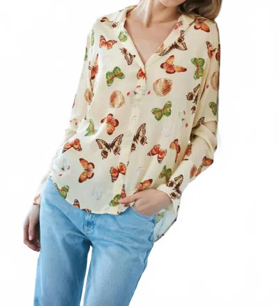 Catherine Gee Daria French Cuff Silk Blouse In Butterfly In Multi