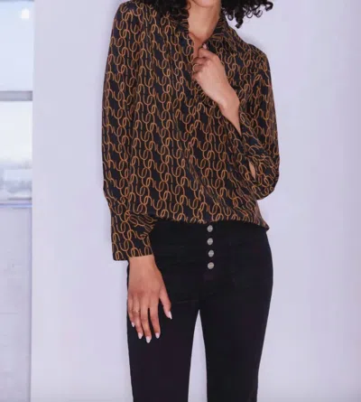Catherine Gee Daria French Cuff Silk Blouse In Cc Print In Brown