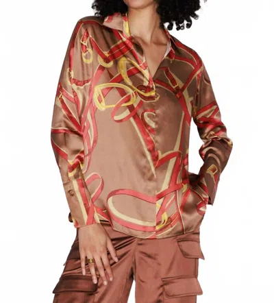 Catherine Gee Daria French Cuff Silk Blouse In Equestrian In Brown