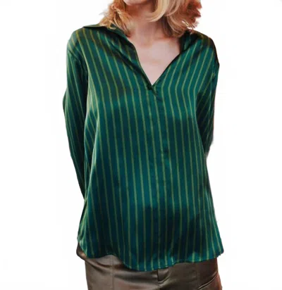 Catherine Gee Daria French Cuff Silk Blouse In Green Stripes