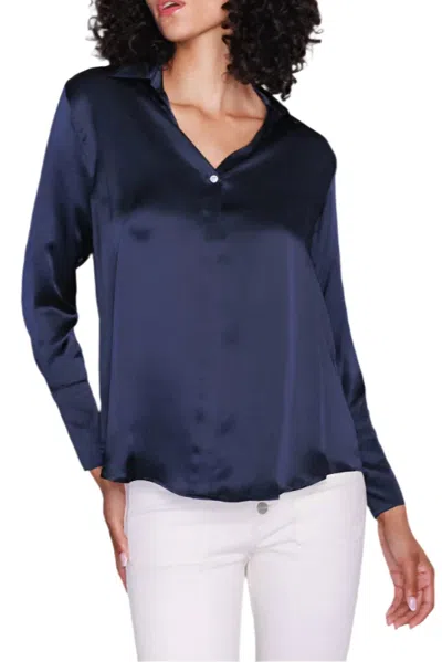 Catherine Gee Daria French Cuff Silk Blouse In Midnight Navy In Blue