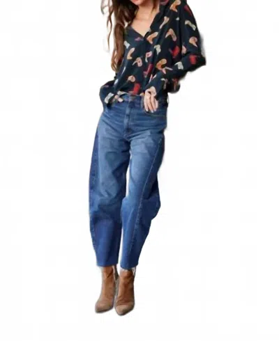 Catherine Gee Daria French Cuff Silk Blouse In Navy- Multi Boots In Black