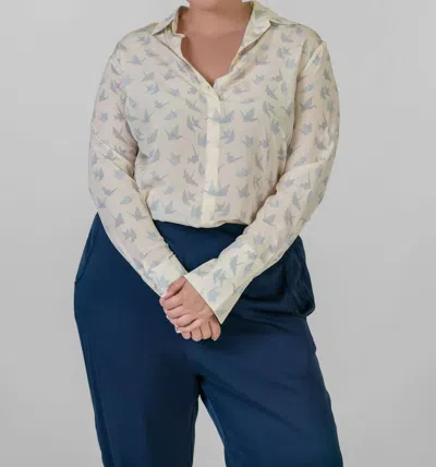 Catherine Gee Daria French Cuff Silk Blouse In Neutral Crane In Multi