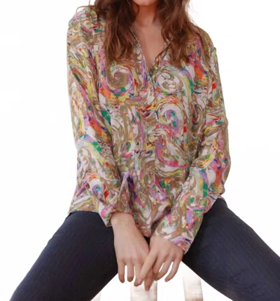 Catherine Gee Daria French Cuff Silk Blouse In Paint Swirl In Multi