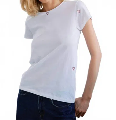 Catherine Gee Embroidered Cotton T-shirt With Heart In White