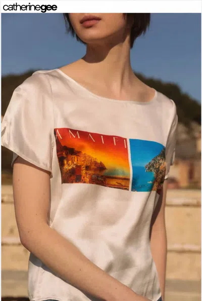 Catherine Gee Postcard Silk Tee In Amalfi Coast In Multi