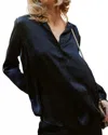Catherine Gee Sophie Long Sleeve Blouse In Navy Pinstripe In Black