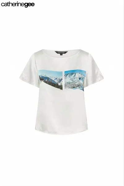 Catherine Gee Women's Postcard Silk Tee In Aspen In White