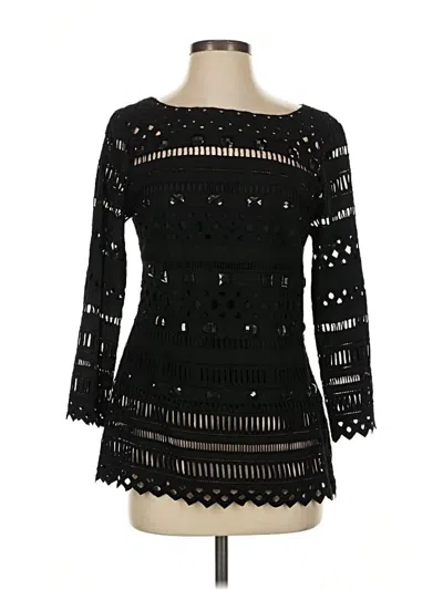 Pre-owned Catherine Malandrino 3/4 Sleeve Top Black Boatneck Tops
