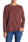 CATHERINE MALANDRINO CASHMERE PULLOVER CREW NECK DOLMAN SWEATER IN RUST BROWN