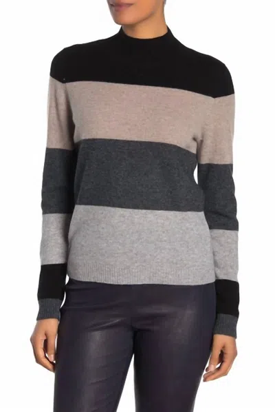 Catherine Malandrino Cashmere Pullover Mock Neck Wide Stripes Sweater In Multicolor In Black