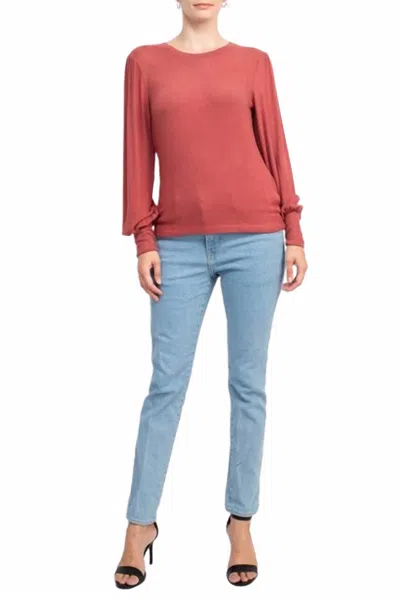 Catherine Malandrino Crew Neck Long Sleeve Elastic Cuff's Solid Knit Top In Cedar In Multi