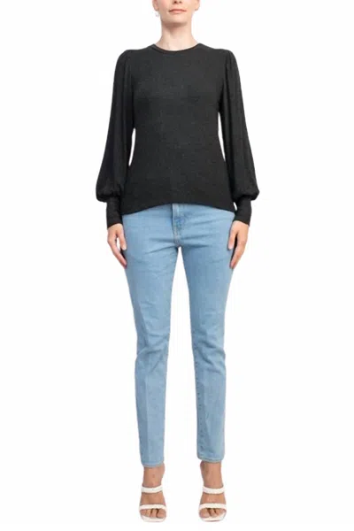 Catherine Malandrino Crew Neck Long Sleeve Elastic Cuff's Solid Knit Top In Charcoal Heather In Gray