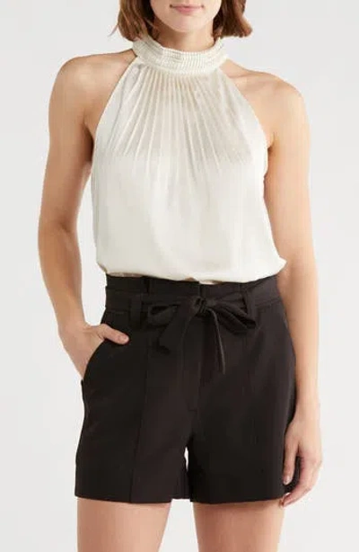 Catherine Malandrino Emboidered Collar Halter Top In Gray