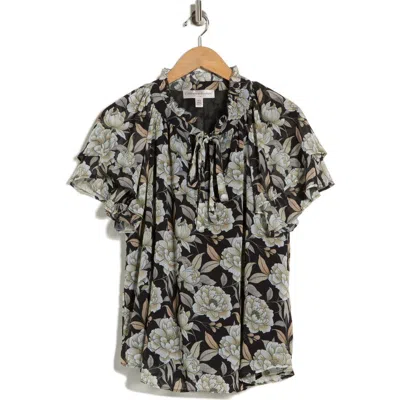 Catherine Malandrino Floral Flutter Sleeve Top In Multi