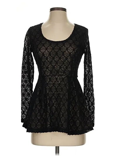 Pre-owned Catherine Malandrino Long Sleeve Top Black Crew Neck Tops