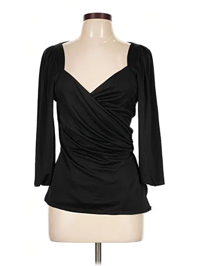 Pre-owned Catherine Malandrino Long Sleeve Top Black Plunge Neckline Tops