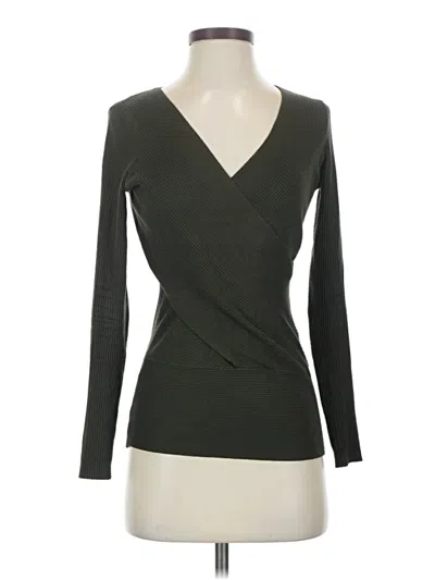 Pre-owned Catherine Malandrino Long Sleeve Top Green Plunge Neckline Tops