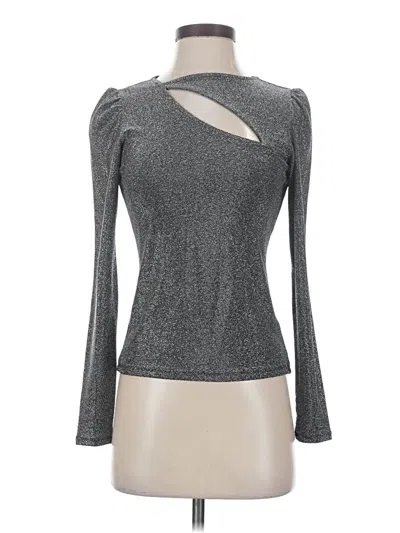 Pre-owned Catherine Malandrino Long Sleeve Top Silver Metallic Pattern Keyhole Neckline Tops