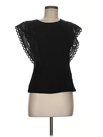 Pre-owned Catherine Malandrino Short Sleeve Top Black Ruffles Neckline Tops