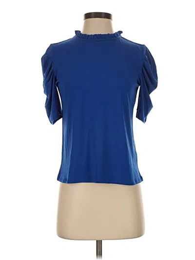 Catherine Malandrino Short Sleeve Top Blue Mock Neckline Tops