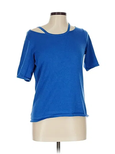 Pre-owned Catherine Malandrino Short Sleeve Top Blue Solid Pattern Scoop Neck Tops