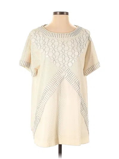 Pre-owned Catherine Malandrino Short Sleeve Top Ivory Keyhole Neckline Tops In White