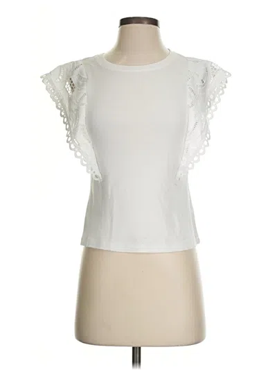 Pre-owned Catherine Malandrino Short Sleeve Top White Ruffles Neckline Tops
