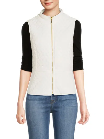 Catherine Malandrino Women's Stand Collar Quilted Vest In White