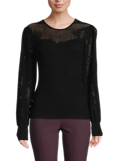 Catherine Malandrino Women's Sweetheart Pointelle Sweater In Black
