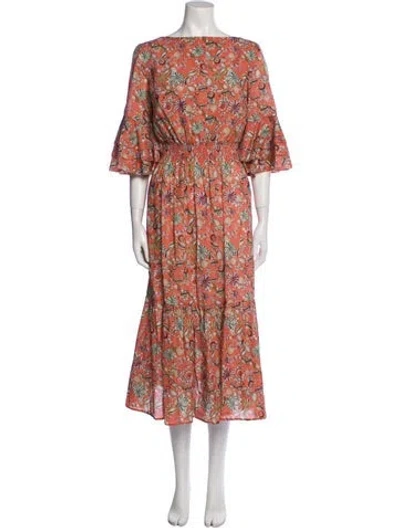 Pre-owned Catherine Prevost Floral Print Long Dress In Pink