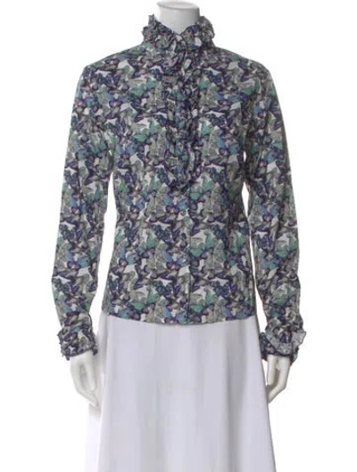 Pre-owned Catherine Prevost Floral Print Mock Neck Blouse In Multi