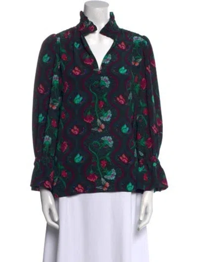 Pre-owned Catherine Prevost Floral Print V-neck Blouse In Multi