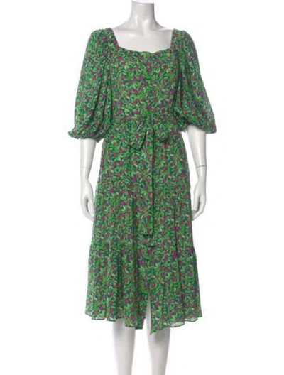 Pre-owned Catherine Prevost Silk Midi Length Dress In Green