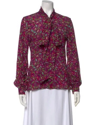 Pre-owned Catherine Prevost Silk Printed Blouse In Purple