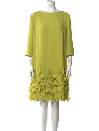 Pre-owned Catherine Regehr Bateau Neckline Mini Dress In Green/yellow