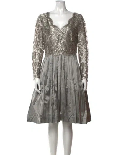 Pre-owned Catherine Regehr Lace Pattern Knee-length Dress In Grey