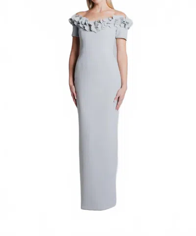 Catherine Regehr Off Shoulder V-neck Gown With Magnolias In Pale Blue