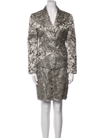 Pre-owned Catherine Regehr Printed Mesh Accents Skirt Suit In Multi