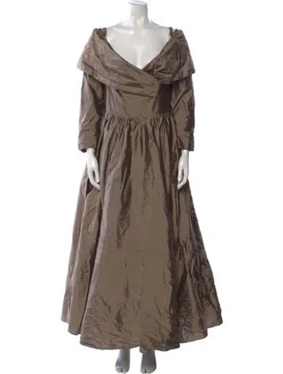 Pre-owned Catherine Regehr Silk Long Dress In Neutral