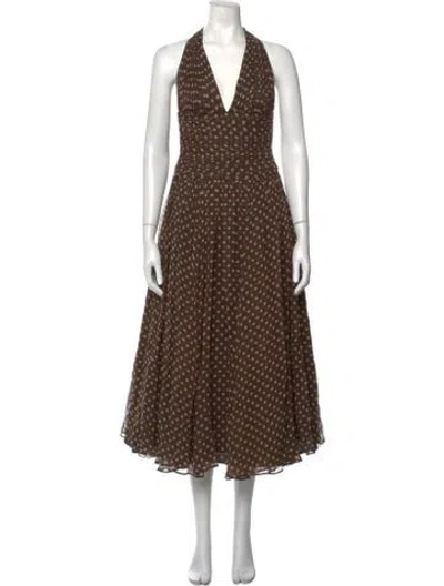 Pre-owned Catherine Regehr Silk Midi Length Dress In Brown