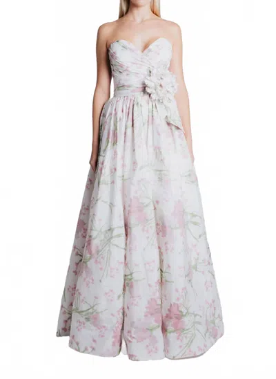Catherine Regehr Strapless Moira Gown In White/pink In Neutral