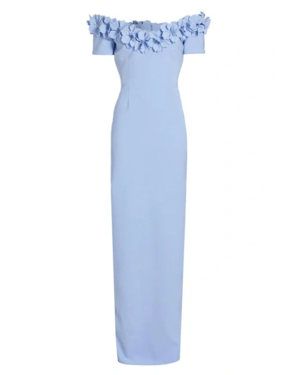 Catherine Regehr Women's Barcelona Floral Appliqué Column Gown In Pale Blue